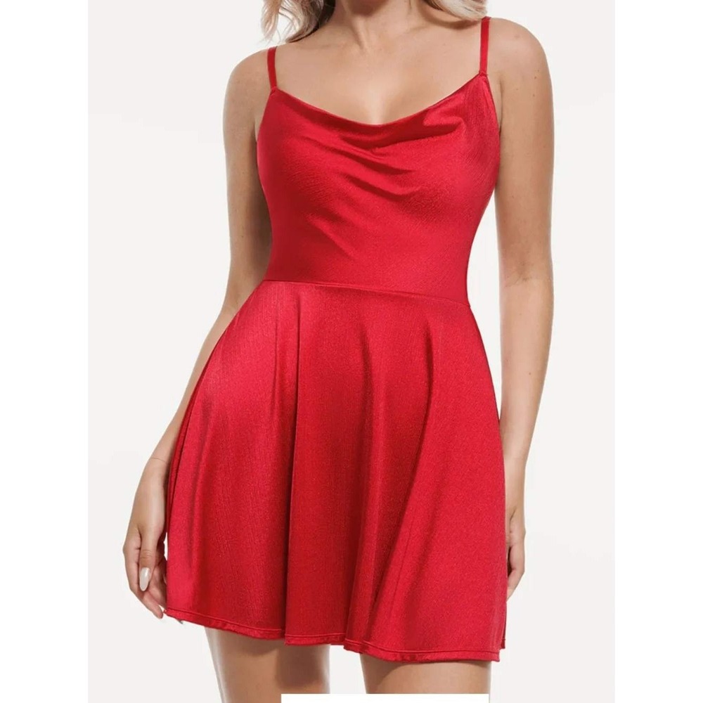 Popilush Red Built In Shapewear Cowl Neck Slip Mini Dress NWT Size 3XL Plus 3X